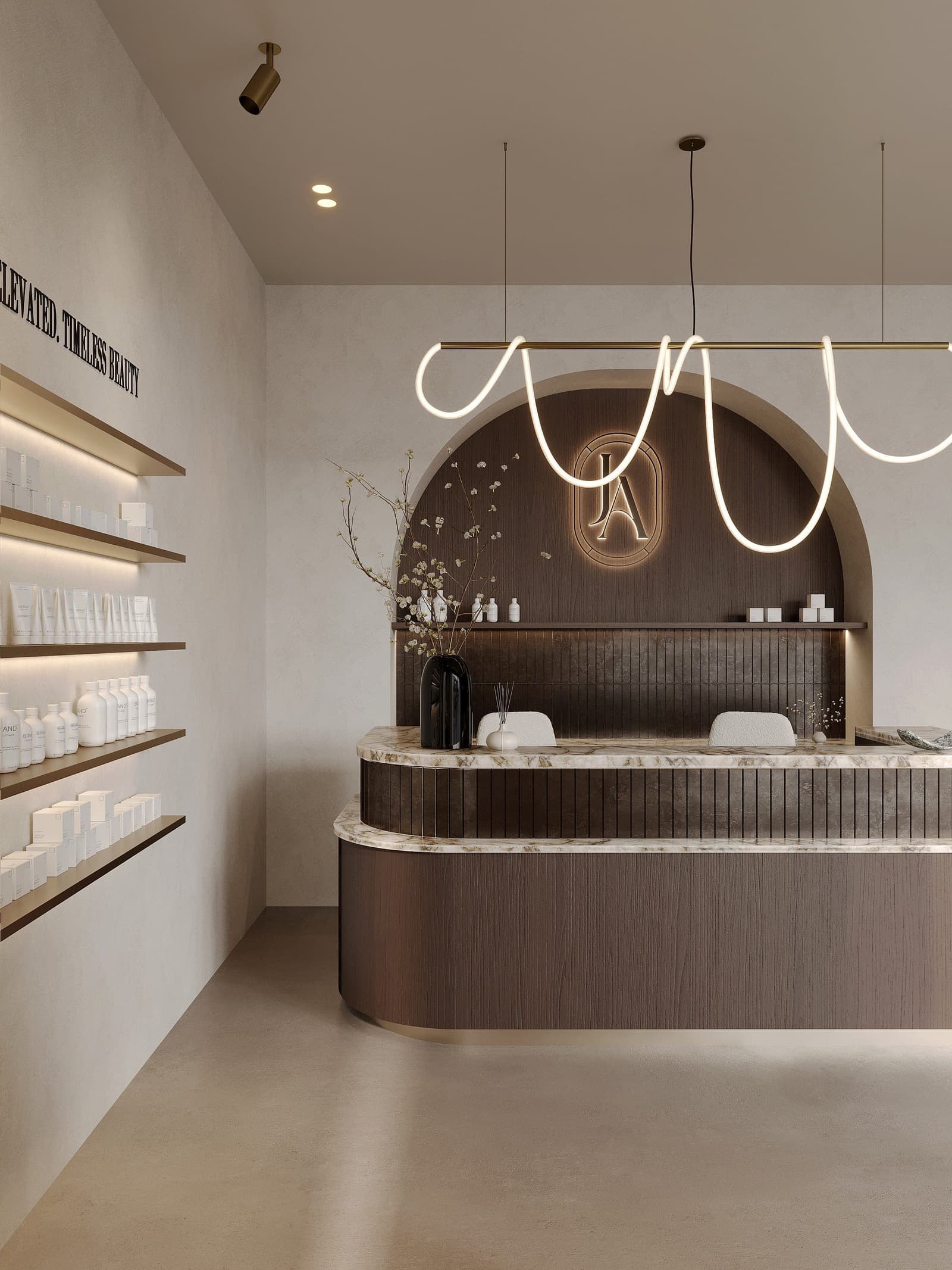 The front desk and product shelves at Jade Aesthetics in Wheaton